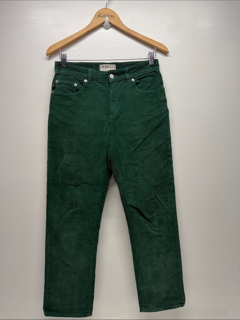 Fiorucci Pants Yves Cropped Cotton Corduroy Straight Leg Mid Rise Green Size 28